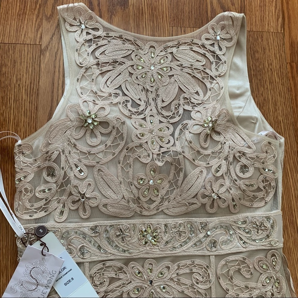 SUE WONG 8 Champagne Beige Nude Beaded Embroidered Cocktail Formal dress - Picture 6 of 16